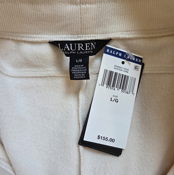 NWT Lauren Ralph Lauren Cream Fleece Jogger Sweatpants | Size L - Picture 6 of 7